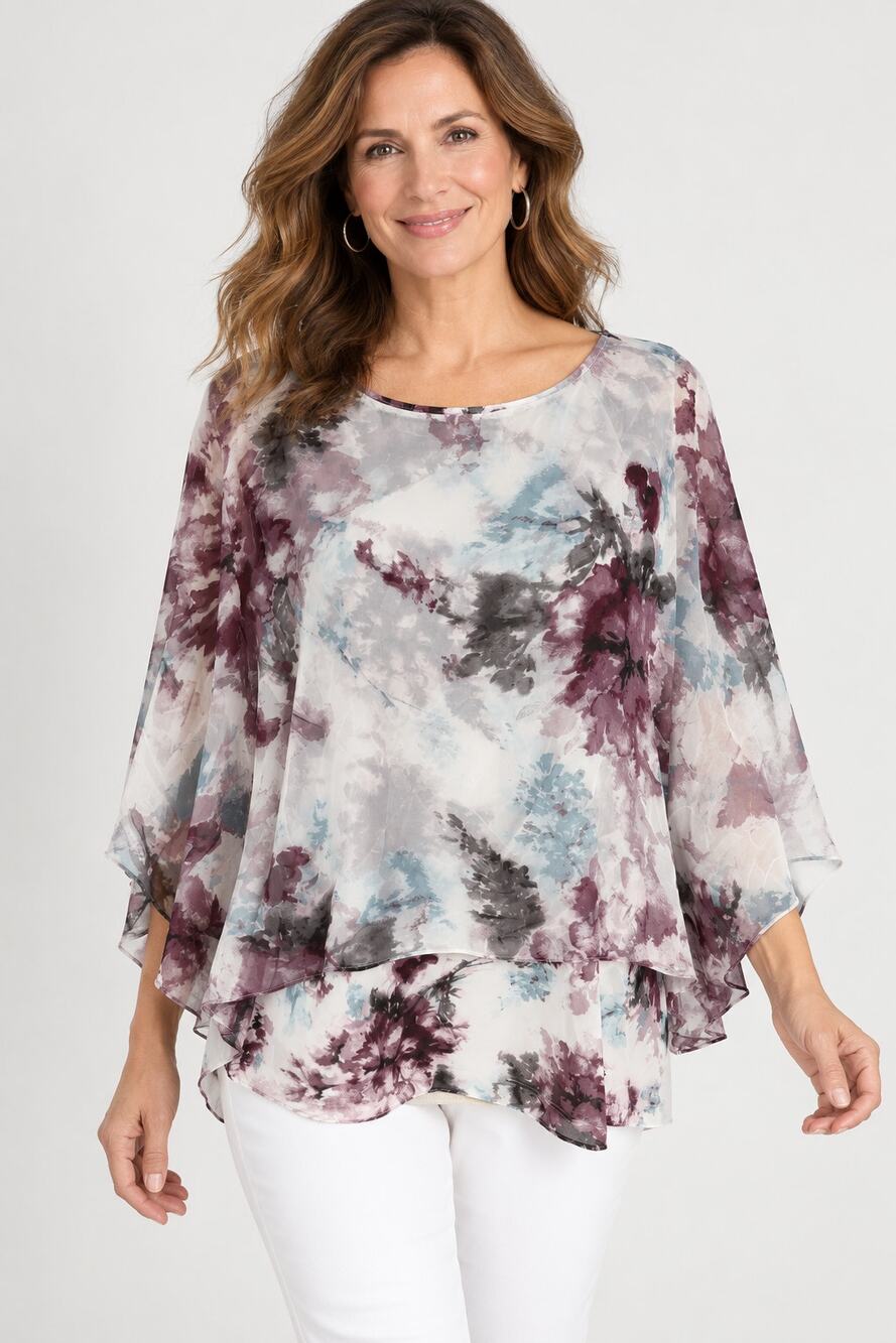 Chicos Double Tier Jayma Blouse Top Womens Size Large Chicos 2 New Misty Teal